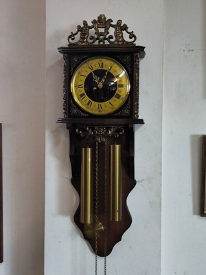 Mechanical Wall Clock from Belgium like new with brass weights and pendulum