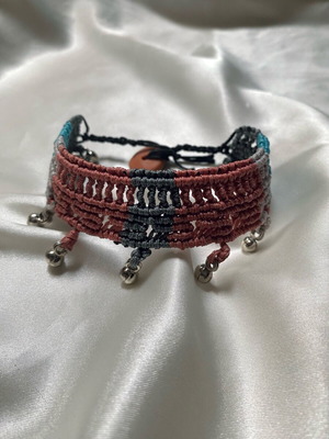 Macrame ankle bracelet like new, blue and pink