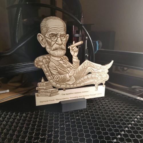 Engraved wooden Sigmund Freud stand new