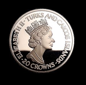 1993 - 20 Crowns - Elizabeth II 40th Anniversary Accession 1oz 999 Silver Proof  **Extremely RARE**
