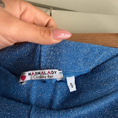 Marmalady set crop top and leggings blue turquoise lurex like new