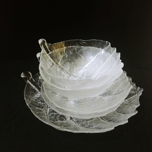 Maleras/Royal Krona Leaf 5-piece set handmade lead crystal plates Mats Jonasson