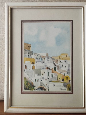 Original Santorini Lithograph signed by Simitis, like new, framed 26×20 cm