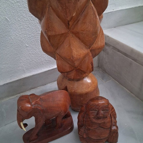 Vintage wooden vase and two wooden figures like new