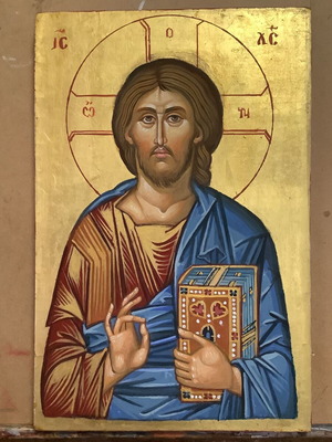 Christ Blessing Religious Icon with Real Gold