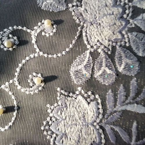 White guipure fabric 130/455 cm new with pearls and border