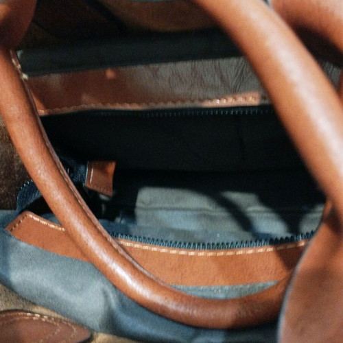 Synthetic leather bag tan brown hand and shoulder new