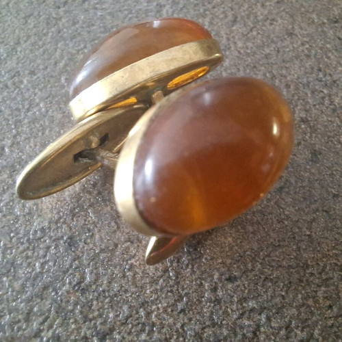 Gold-Plated Amber Cufflinks Used with Real Amber