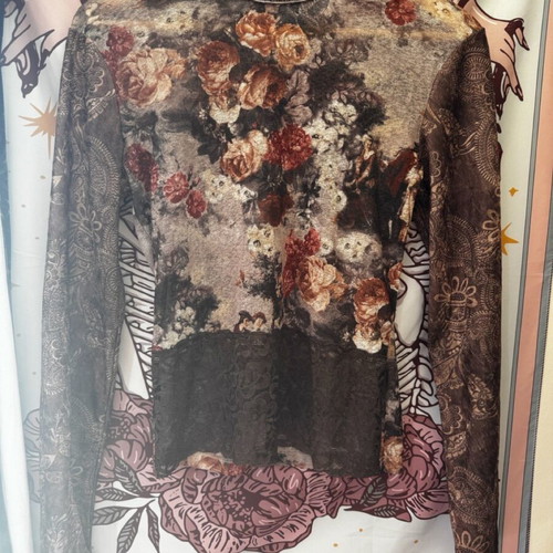 Y2K see through top with velvet sleeves size S like new