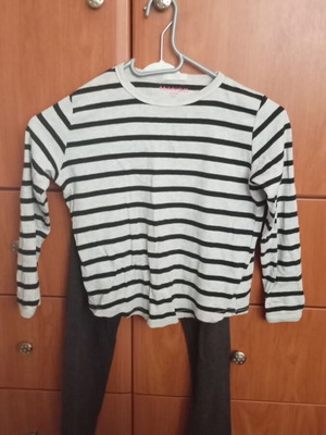 Girls' set with 3/4 sleeve top and leggings like new, Mango, black and gray