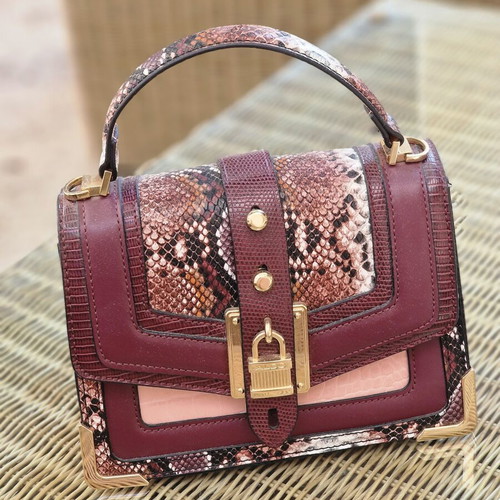 Aldo Crossbody Bag Like New Burgundy Eco-Leather with Snake Print
