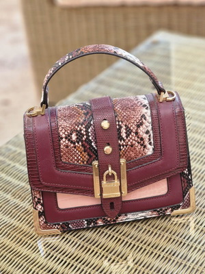 Aldo Crossbody Bag Like New Burgundy Eco-Leather with Snake Print