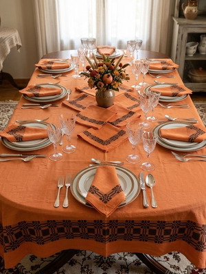 Handwoven tablecloth and napkin set from grandmother's loom