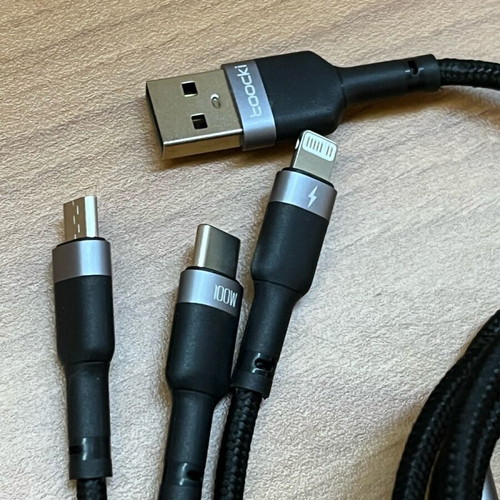 Toocki 3-in-1 Fast Charging Cable 100W new, USB-C Micro USB Lightning