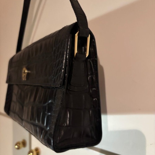 Etienne Aigner Croco Noir leather shoulder bag like new