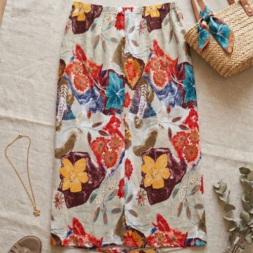 Abstract floral skirt, beige multicolor, size S