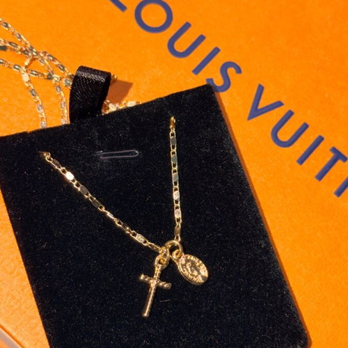 Unisex necklace with Santa Maria cross and Virgin Mary gold stainless steel new
