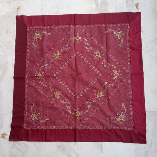 Satin tablecloth new, 130x130, Indian design