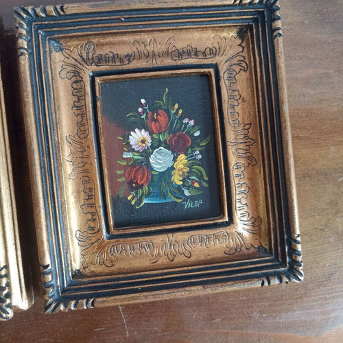 Antique oil paintings 17x15 cm, set of 2