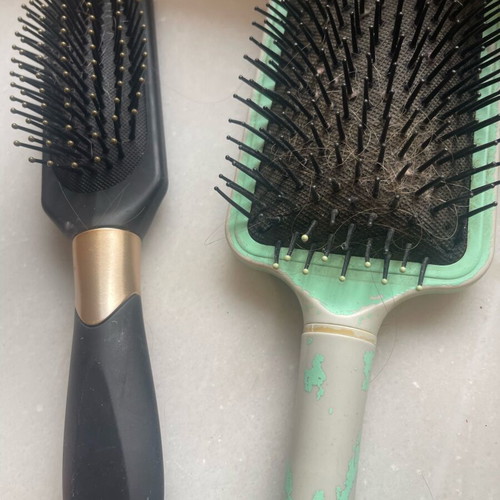 Collection of used combs and brushes
