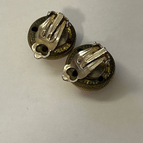 Vintage clip-on earrings gold antique textured spheres like new