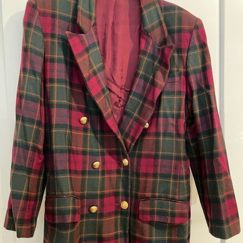 Vintage Marks & Spencer wool blazer tartan with gold buttons used