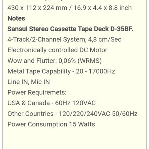 Sansui D 35bf cassette deck used, made in Japan 1988
