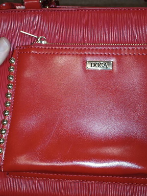 Doca women's handbag used, red eco-leather with embossed texture