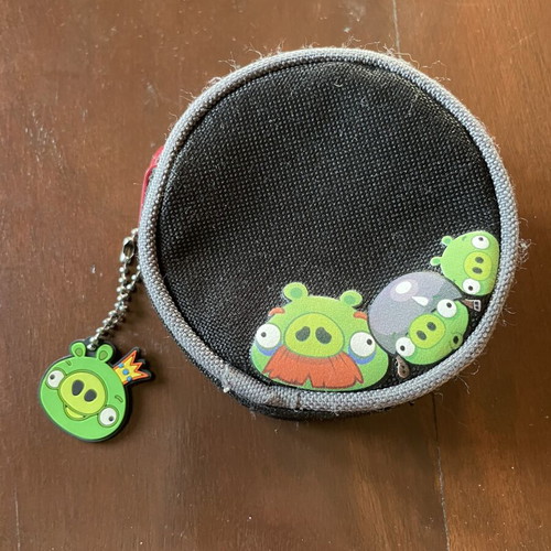 Angry Birds Round Coin Purse with Keychain like new, Red & Black