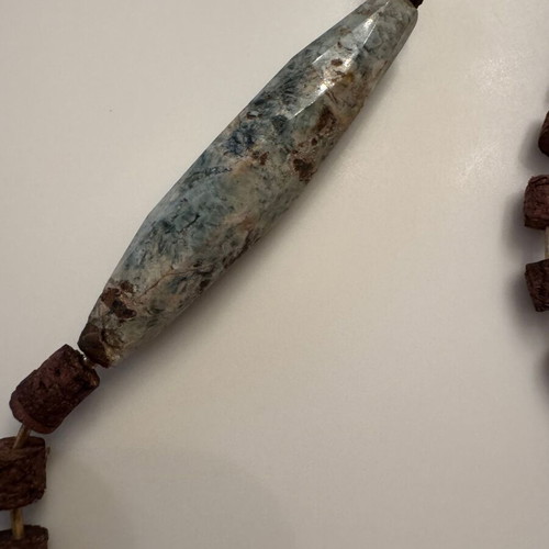 Women's long necklace with lava beads and gold stone like new