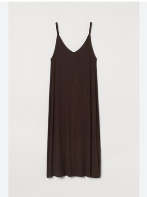 Jersey dress used, brown midi with ribbed texture, size M
