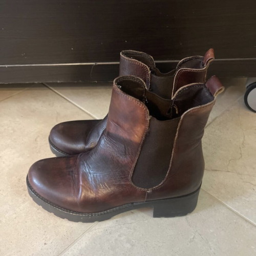 Leather ankle boots size 38 used, burgundy-brown