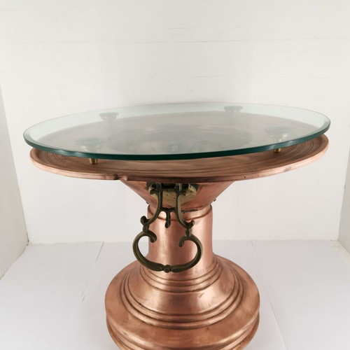 Mangali used converted into glass-top table, dated 1832