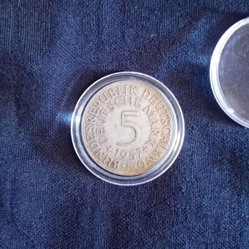 5 Deutsche Mark Coin 1957 F like new, fine silver