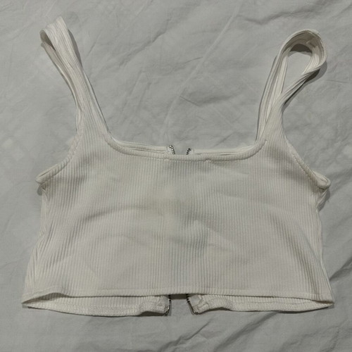 Zara white rib crop top with double zipper, size M
