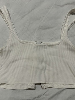 Zara white rib crop top with double zipper, size M