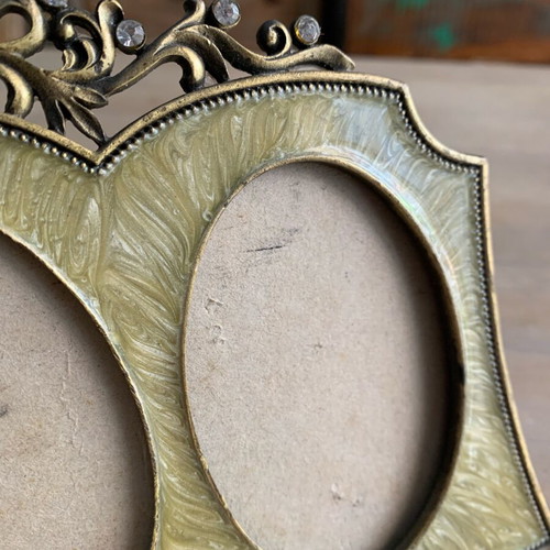 Vintage brass photo frame like new with crystals for three photos