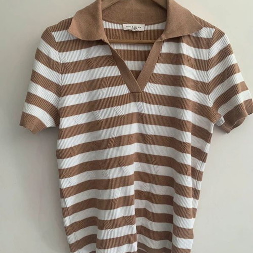 Rio & Rian striped blouse used, size L/XL, white and brown
