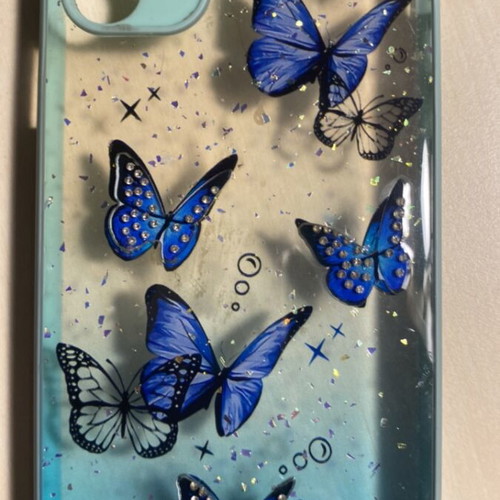 iPhone 11 case with blue butterflies, plastic