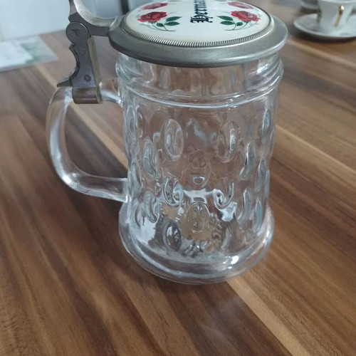 Beer glass with pewter lid 0.5 liters like new