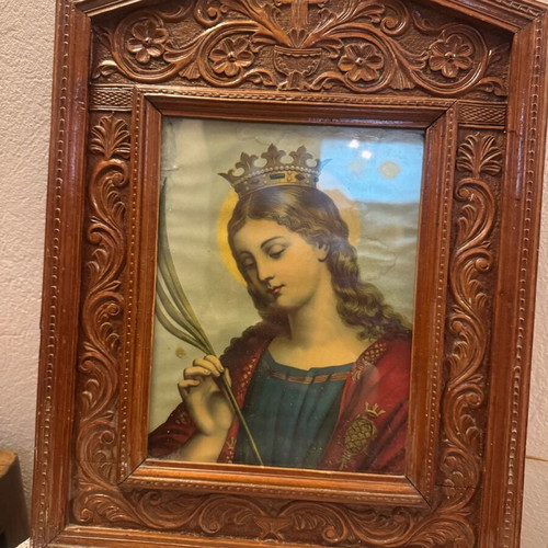 Image like new with carved frame, dimensions 25x19 and 47x35