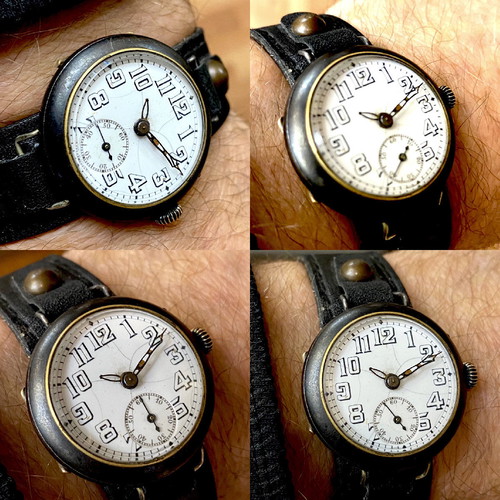 Military vintage wristwatch 1910 used, mechanical 33mm