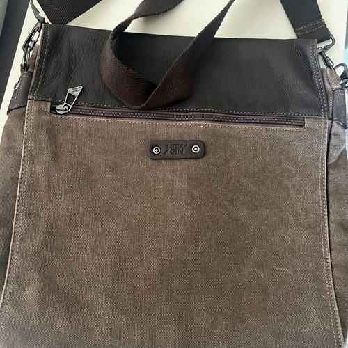 New Man messenger bag like new, leather and cotton brown shades