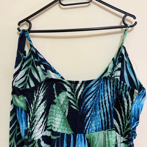 One-piece tropical print jumpsuit M/L like new with belt and chest support