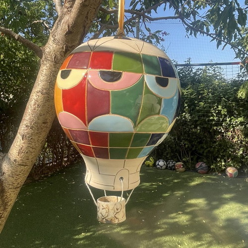 Handmade ceramic decorative hot air balloons like new, set of two from Prague