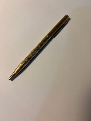 Ballpoint pen in gold tone with tree bark texture and suede case new