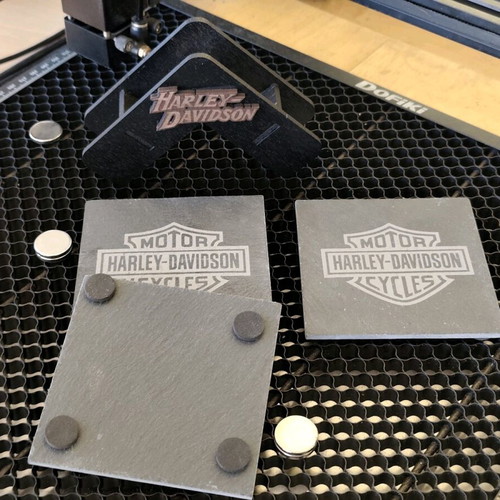 Harley-Davidson coaster set 4 pieces slate with wooden base