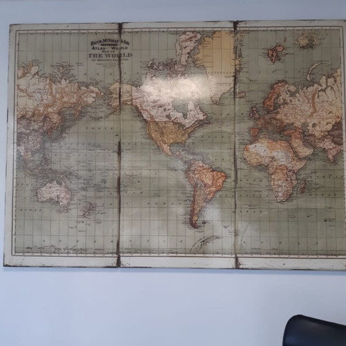 Vintage Triptych World Map in Antique Style with Earthy Tones