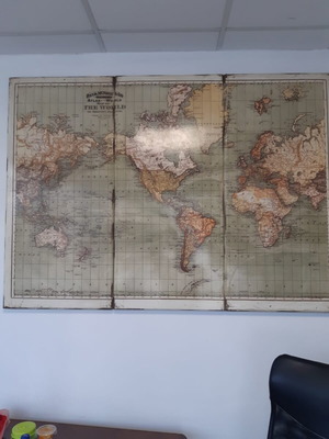 Vintage Triptych World Map in Antique Style with Earthy Tones