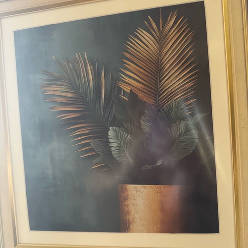 Framed art print with double frame and green background, like new